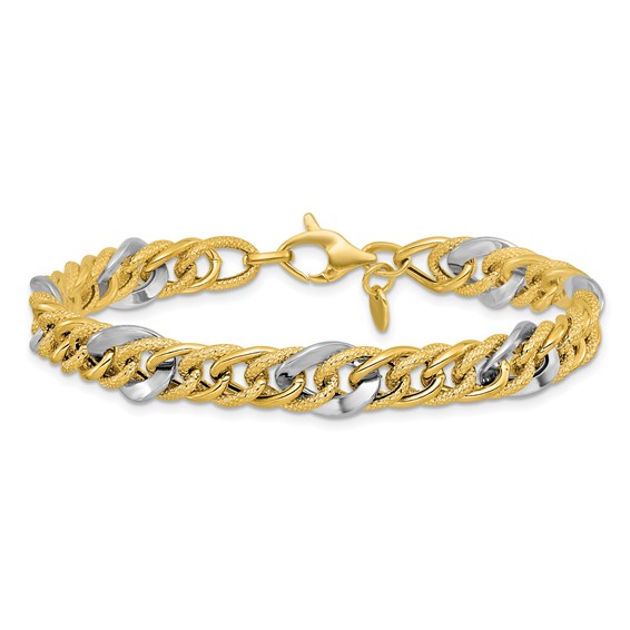 Leslie's 14K Two-tone Polished and Textured Fancy Link Bracelet