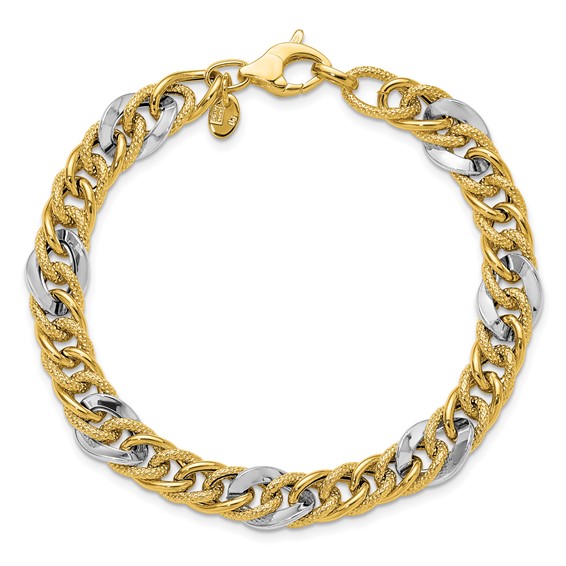 Leslie's 14K Two-tone Polished and Textured Fancy Link Bracelet