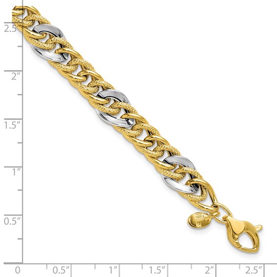 Leslie's 14K Two-tone Polished and Textured Fancy Link Bracelet