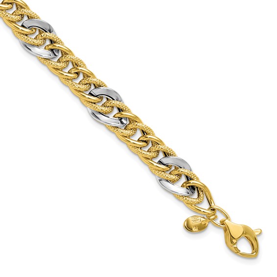 Leslie's 14K Two-tone Polished and Textured Fancy Link Bracelet