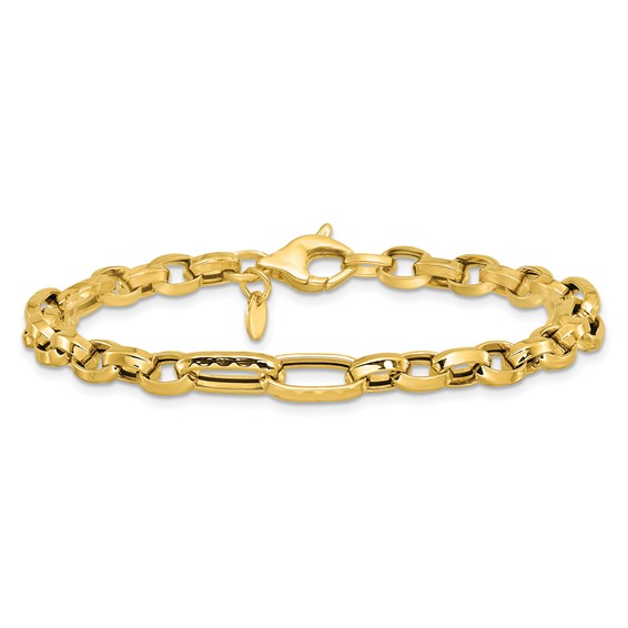 Leslie's 14K Polished and Hammered Fancy Link Bracelet