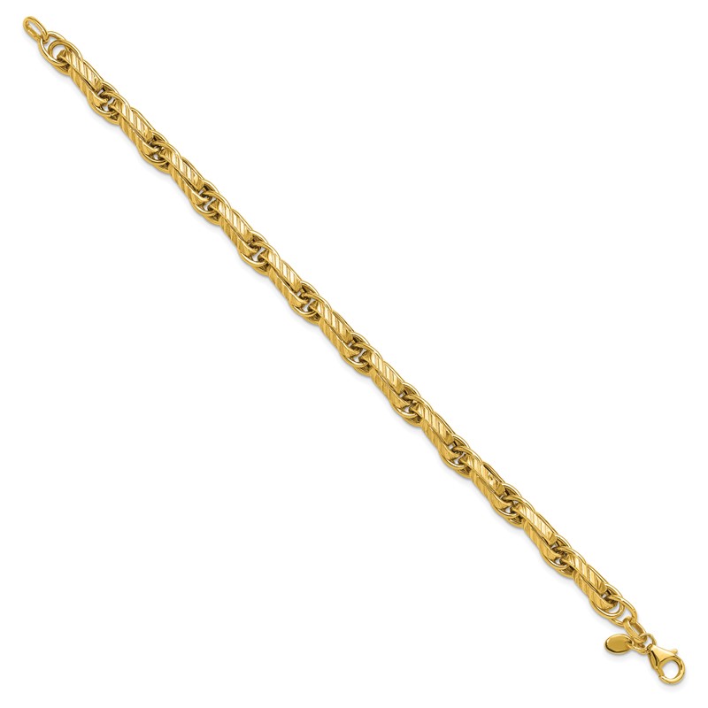 14K Polished and Grooved Fancy Link Bracelet