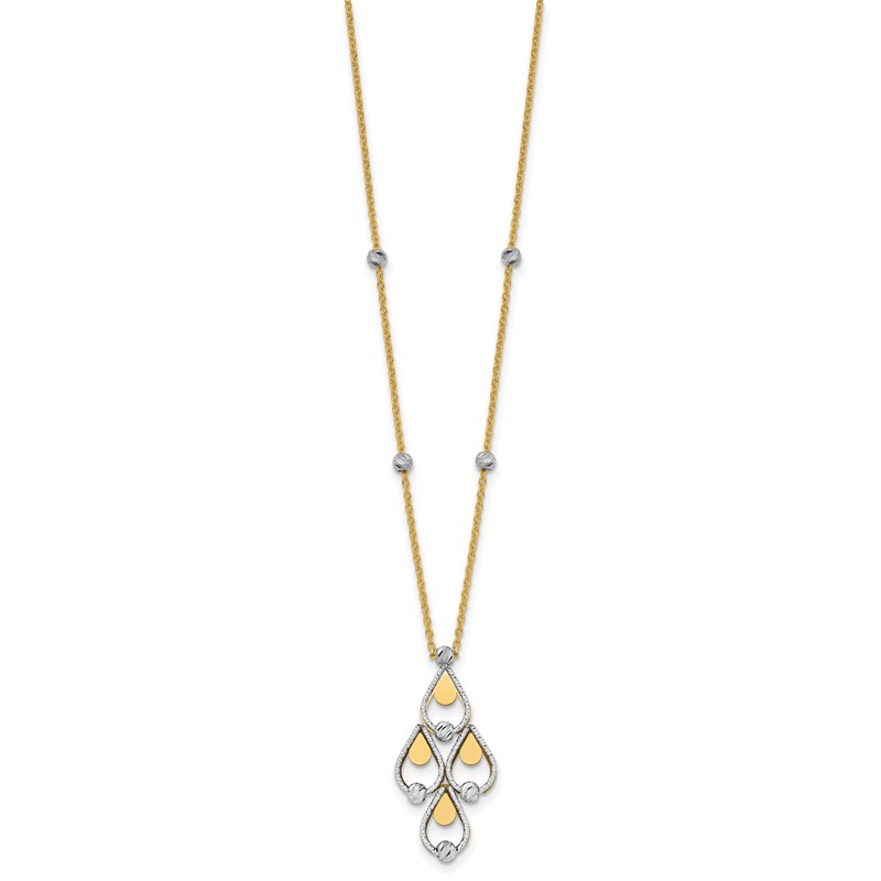 14K TT Polished / Dia-cut Chandelier w/.5in ext. Necklace