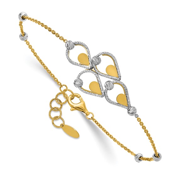 Leslie's 14K TT Polished / Dia-cut Fancy Bracelet w/.5in ext. Bracelet