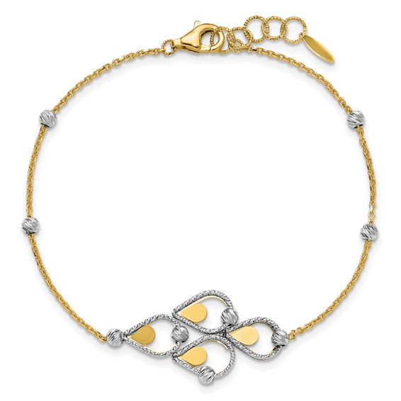 Leslie's 14K TT Polished / Dia-cut Fancy Bracelet w/.5in ext. Bracelet