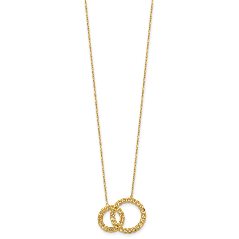 14K Polished/Diamond-cut 2 Circles w/2in ext. Necklace