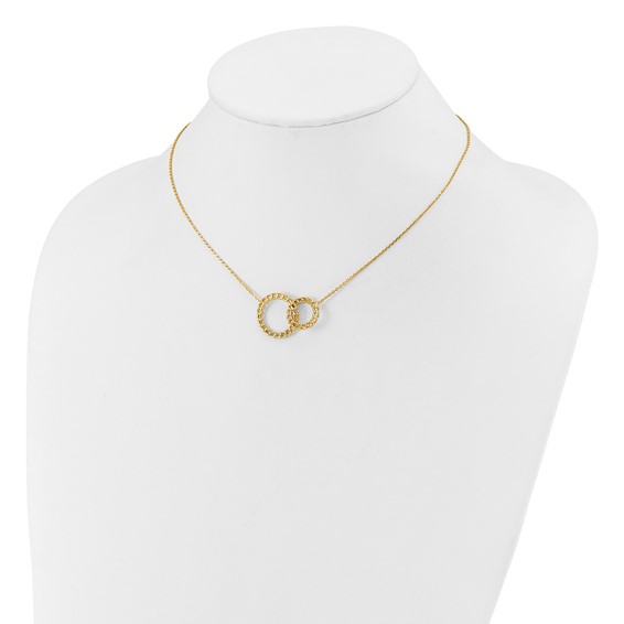 Leslie's 14K Polished/Diamond-cut 2 Circles w/2in ext. Necklace