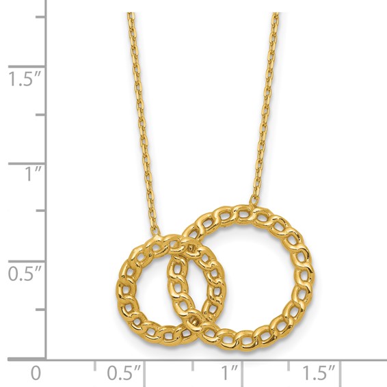 Leslie's 14K Polished/Diamond-cut 2 Circles w/2in ext. Necklace