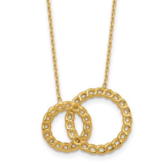 Leslie's 14K Polished/Diamond-cut 2 Circles w/2in ext. Necklace