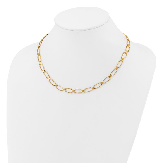 Leslie's 14K Polished / Dia-cut Fancy Beaded Link w/ 2in ext. Necklace