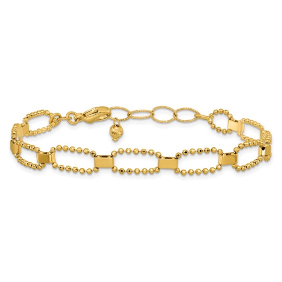 Leslie's 14K Polished / Dia-cut Fancy Beaded Link w/ 1in ext. Bracelet