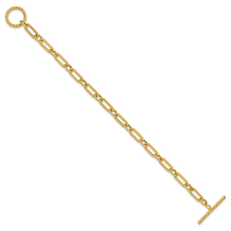 14K Polished and Twisted Fancy Link Toggle Bracelet