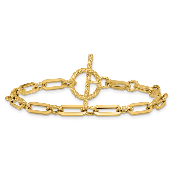 Leslie's 14K Polished and Twisted Fancy Link Toggle Bracelet