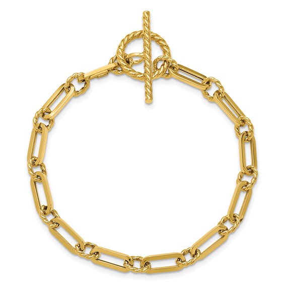 Leslie's 14K Polished and Twisted Fancy Link Toggle Bracelet