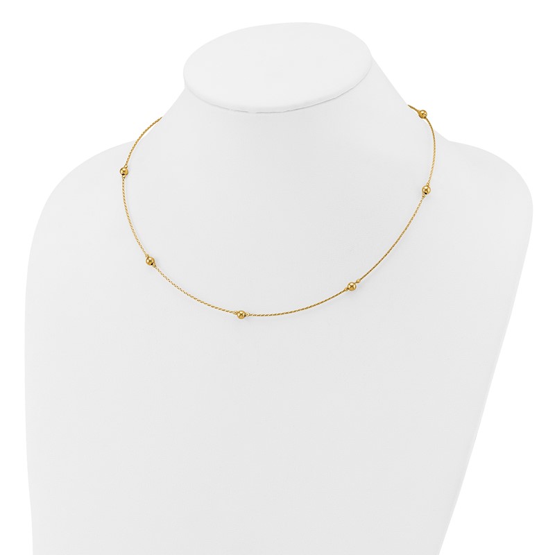 14K Polished/Textured/Dia-cut Beads w/ 2in ext. Necklace