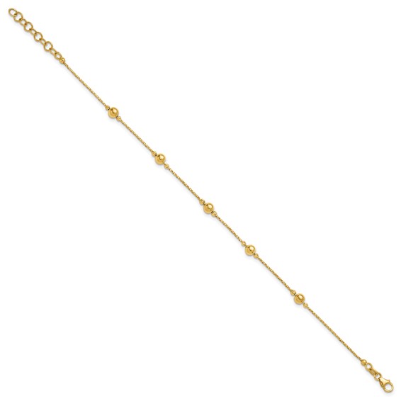 Leslie's 14K Polished/Textured/Dia-cut Beads w/1in ext. Bracelet