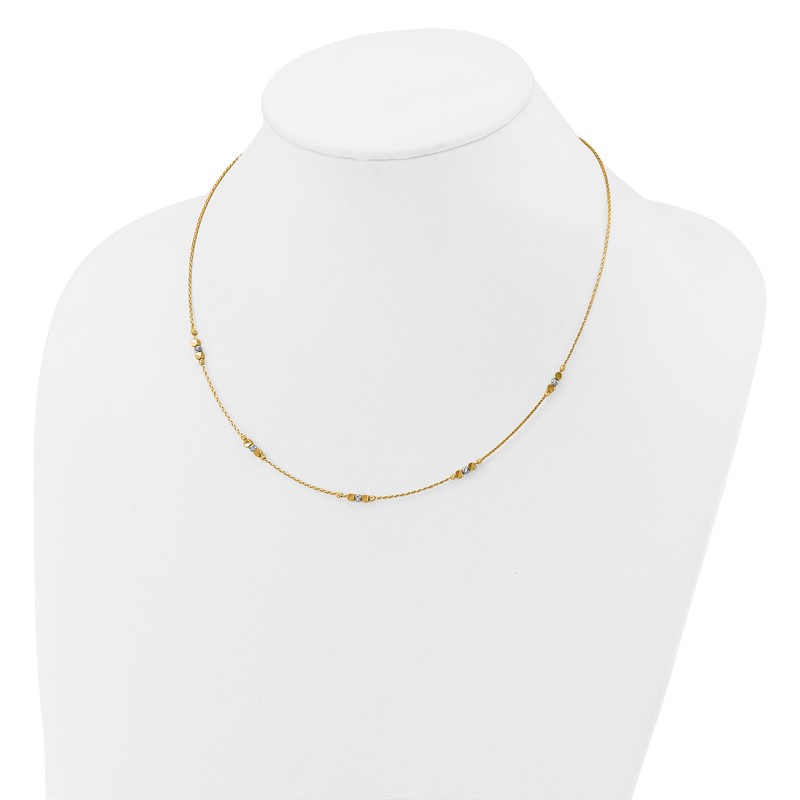 14K Two-tone Pol/Texture/Dia-cut Beads w/2in ext. Necklace