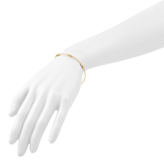 Leslie's 14K Two-tone Pol/Texture/Dia-cut Beads w/1in ext. Bracelet
