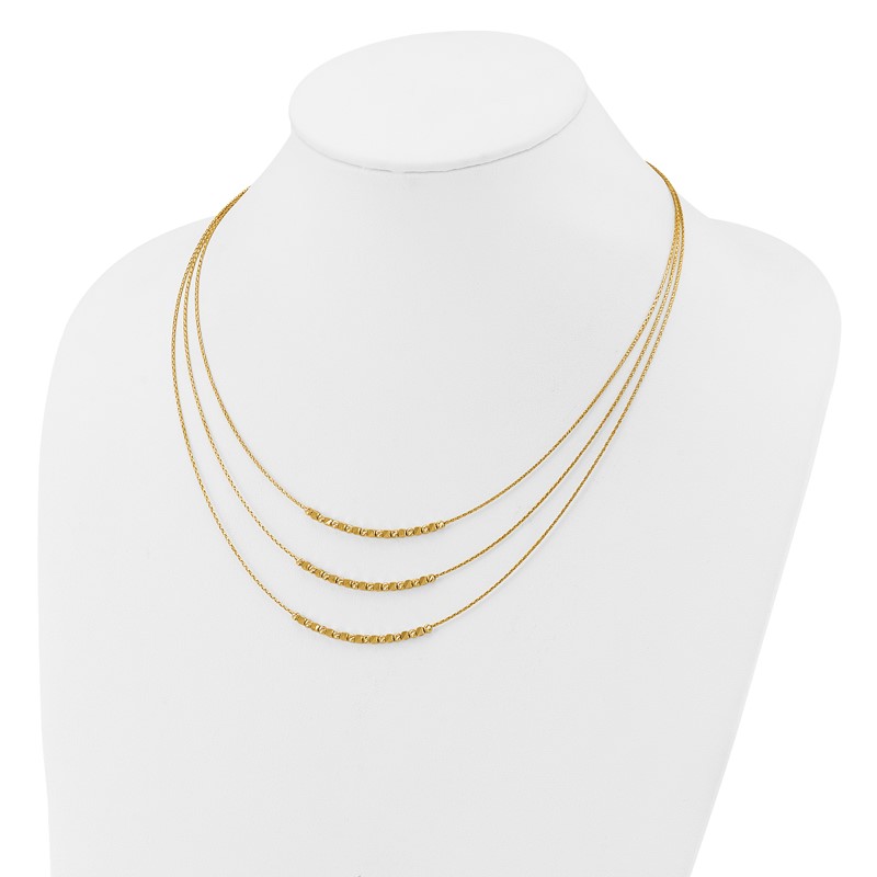 14K Pol/Texture/Dia-cut Beads 3-strand w/ 2in ext. Necklace