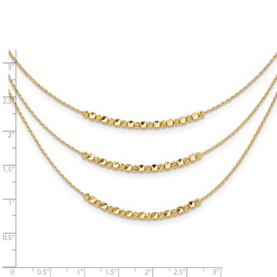 Leslie's 14K Pol/Texture/Dia-cut Beads 3-strand w/ 2in ext. Necklace