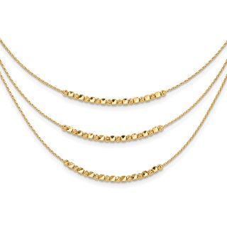 Leslie's 14K Pol/Texture/Dia-cut Beads 3-strand w/ 2in ext. Necklace