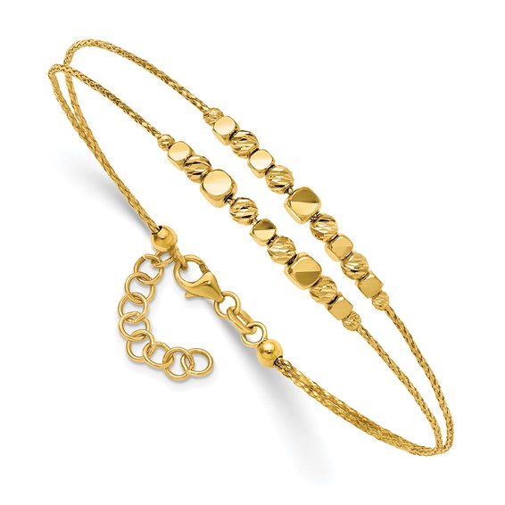 Leslie's 14K Pol/Texture/Dia-cut Beads 2-Strand w/ 1in ext. Bracelet
