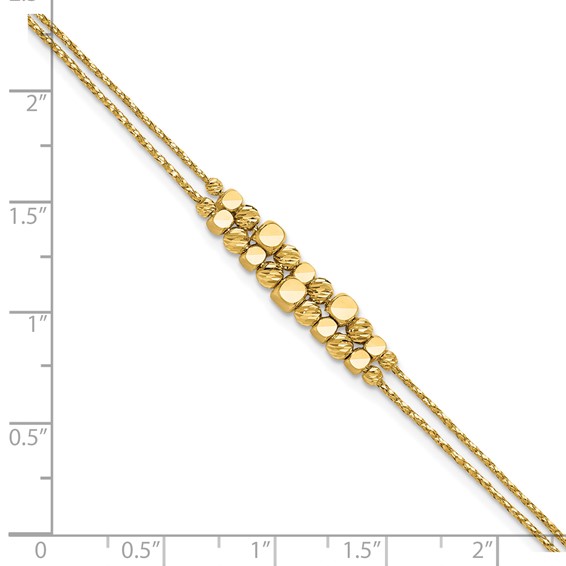 Leslie's 14K Pol/Texture/Dia-cut Beads 2-Strand w/ 1in ext. Bracelet