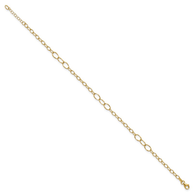 14K Polished Fancy Oval Link 9in Plus 1in ext. Anklet