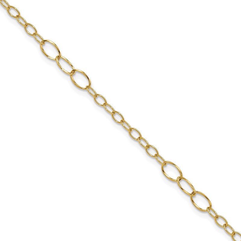 14K Polished Fancy Oval Link 9in Plus 1in ext. Anklet