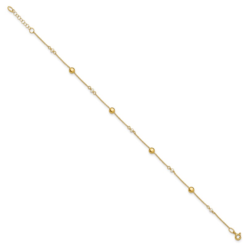 14K Polished FWC Pearl and Circles 9in Plus 1in ext. Anklet