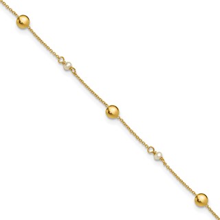 Leslie's 14K Freshwater Cultured Pearl / Round Beads 9 inch Plus 1 inch Extender - Total 10 inch Anklet