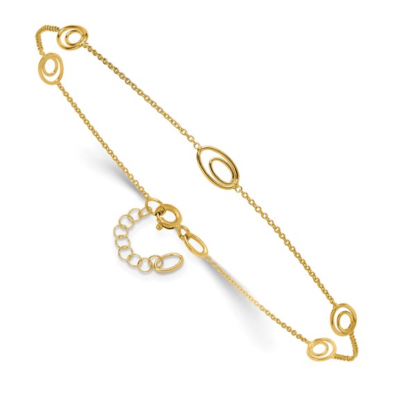 Leslie's 14K Oval Link 5-Station 9 inch Plus 1 inch Extender - Total 10 inch Anklet