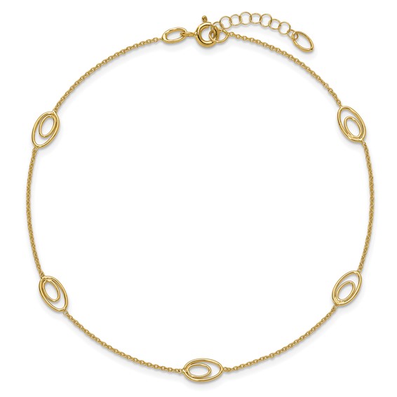 Leslie's 14K Oval Link 5-Station 9 inch Plus 1 inch Extender - Total 10 inch Anklet
