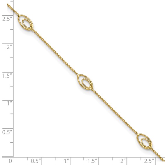 Leslie's 14K Oval Link 5-Station 9 inch Plus 1 inch Extender - Total 10 inch Anklet