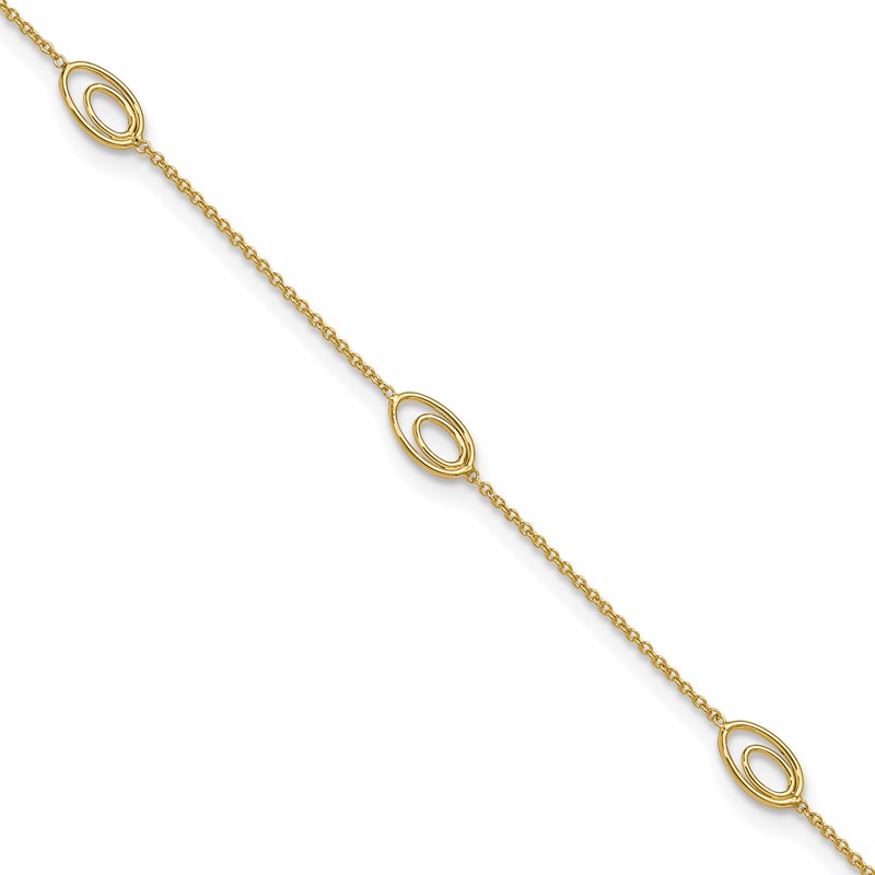 14K Polished Fancy Oval Link 9in Plus 1in ext. Anklet