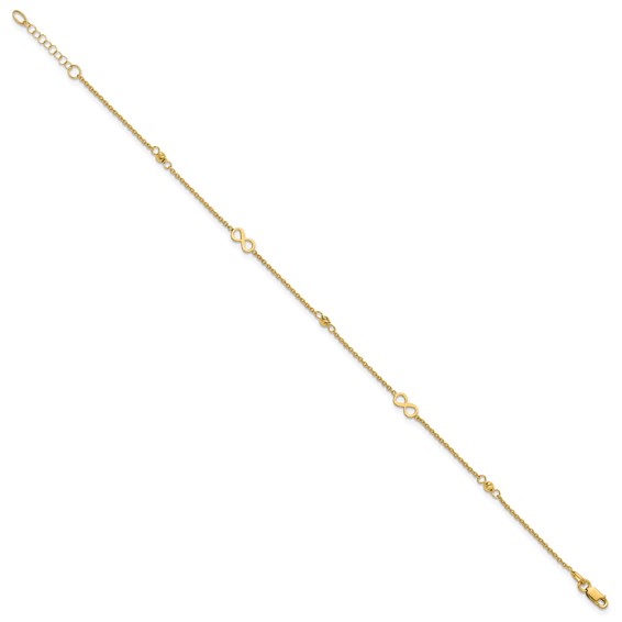 Leslie's 14K Infinity and Diamond-cut Bead 9 inch Plus 1 inch Extender - Total 10 inch Anklet