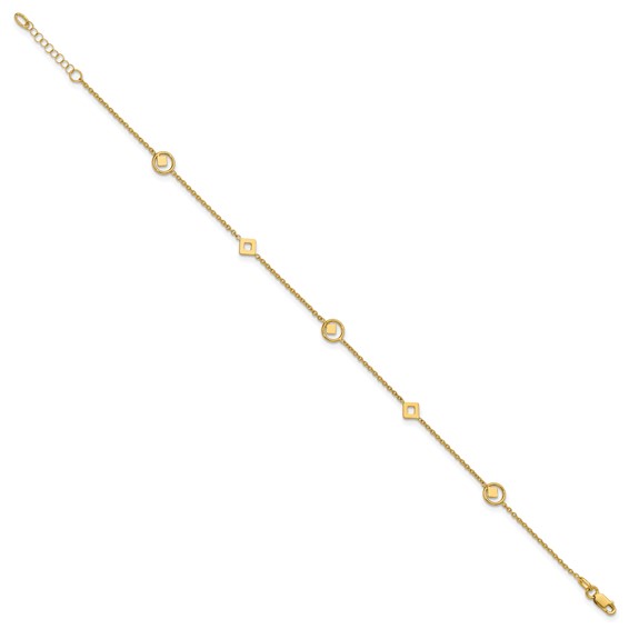 Leslie's 14K Polished Geometric 5-Station 9 inch Plus 1 inch Extender - Total 10 inch Anklet