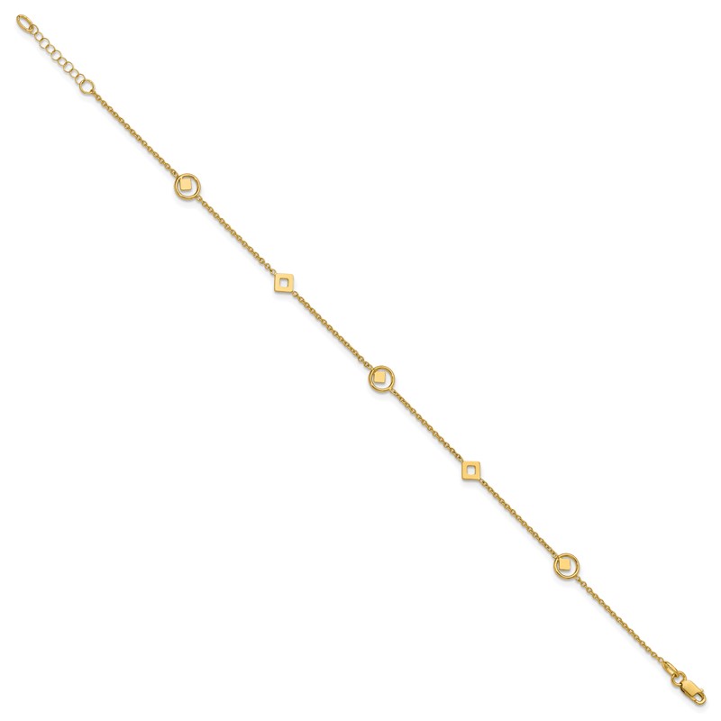 14K Polished Geometric Station 9in Plus 1in ext. Anklet