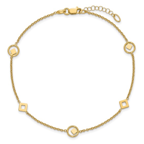 Leslie's 14K Polished Geometric 5-Station 9 inch Plus 1 inch Extender - Total 10 inch Anklet