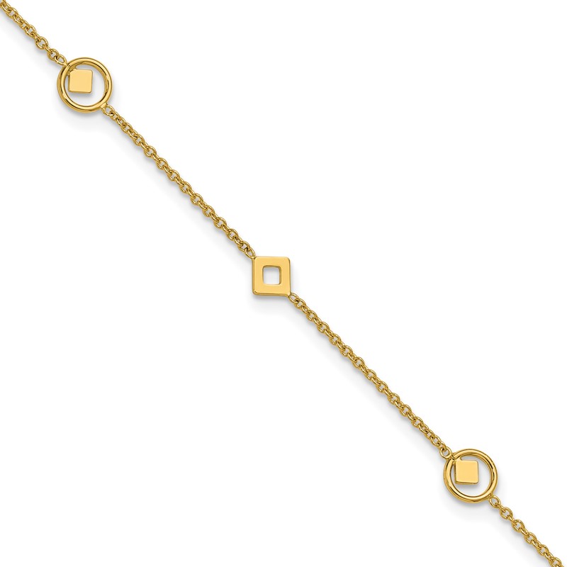 14K Polished Geometric Station 9in Plus 1in ext. Anklet