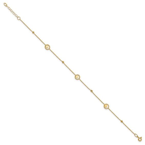 Leslie's 14K Geometric and Diamond-cut Beads 9 inch Plus 1 inch Extender - Total 10 inch Anklet