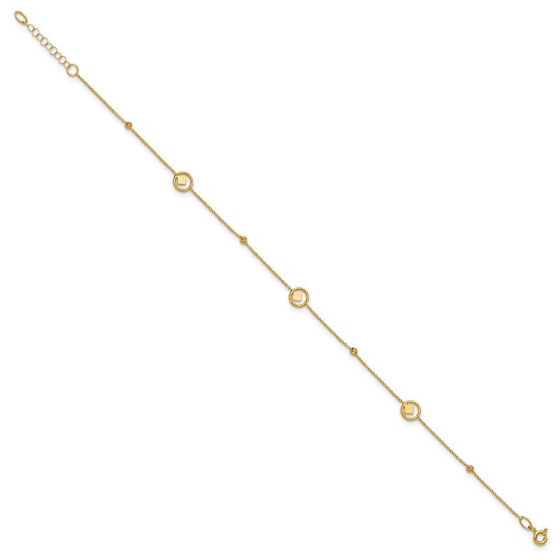 14K Polish/Dia-cut Geometric Bead 9in Plus 1in ext. Anklet