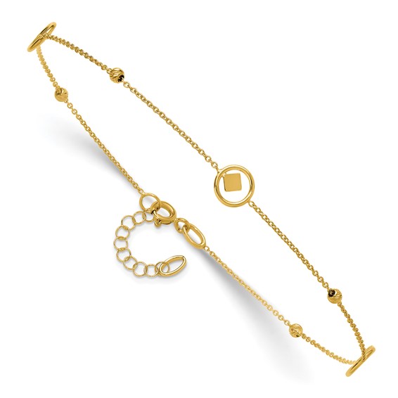 Leslie's 14K Geometric and Diamond-cut Beads 9 inch Plus 1 inch Extender - Total 10 inch Anklet