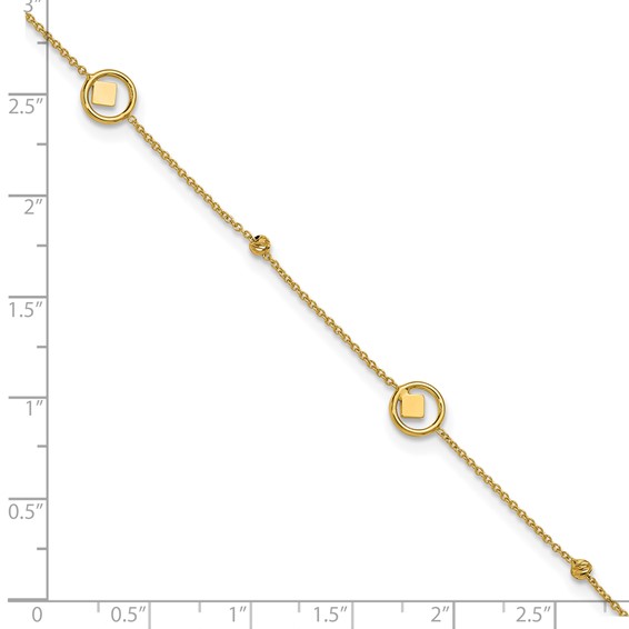 Leslie's 14K Geometric and Diamond-cut Beads 9 inch Plus 1 inch Extender - Total 10 inch Anklet
