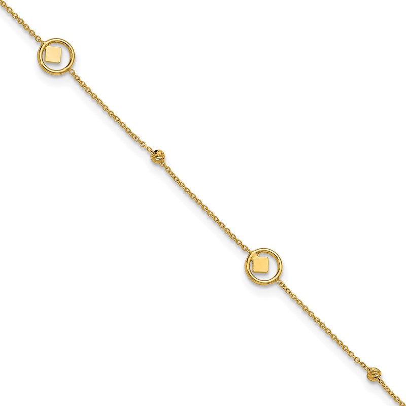 14K Polish/Dia-cut Geometric Bead 9in Plus 1in ext. Anklet