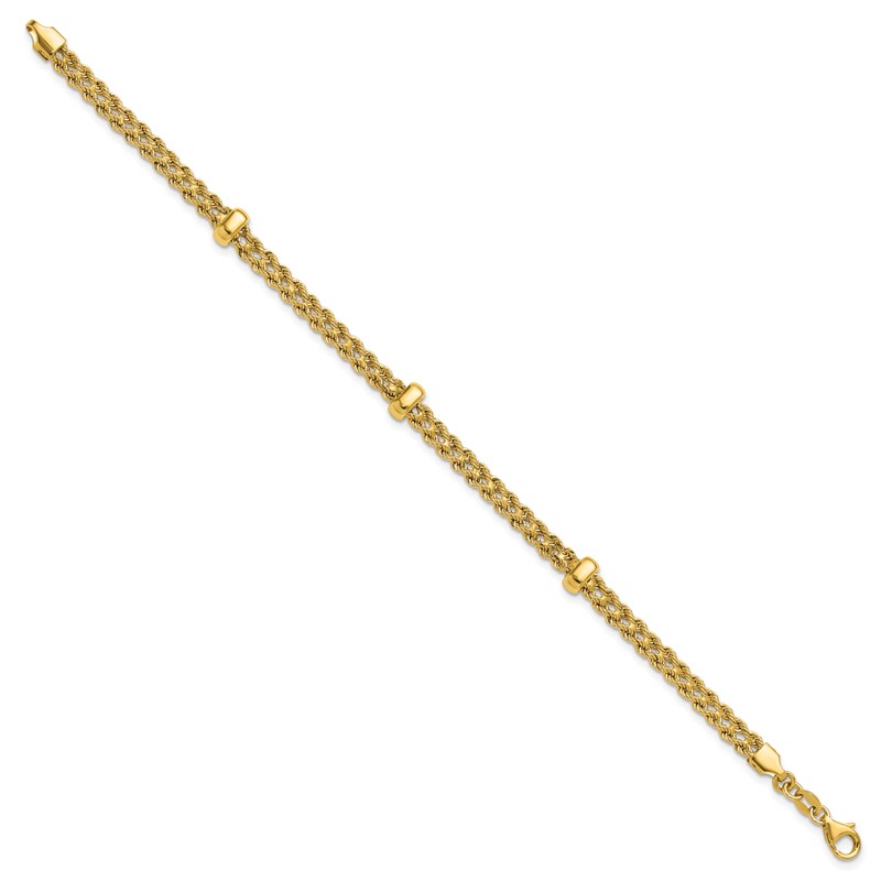 14K Polished and Diamond-cut Fancy Braided Rope Bracelet