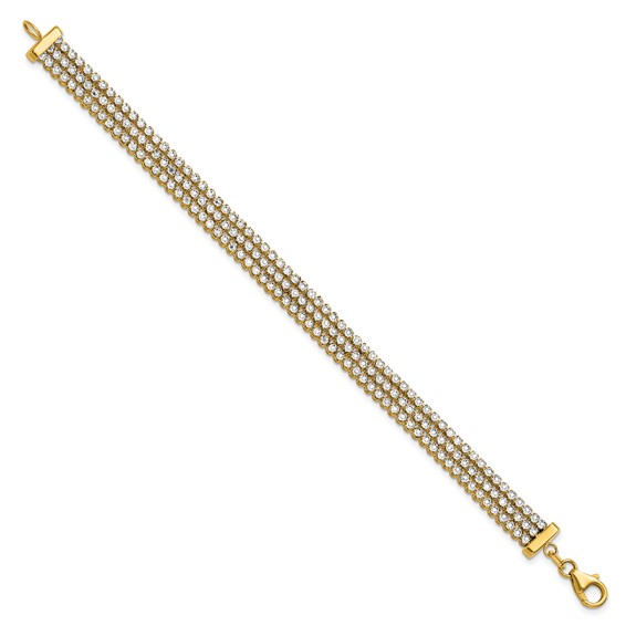 Leslie's 14K Two-tone Polished/Dia-cut 3-Row Bracelet