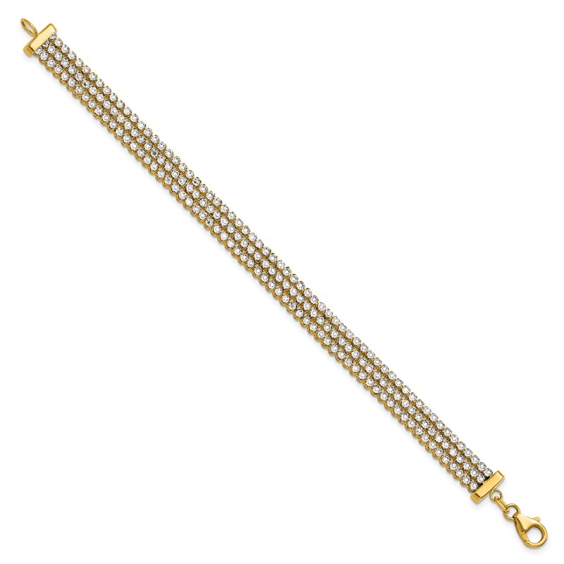 14K Two-tone Polished/Dia-cut 3-Row Bracelet