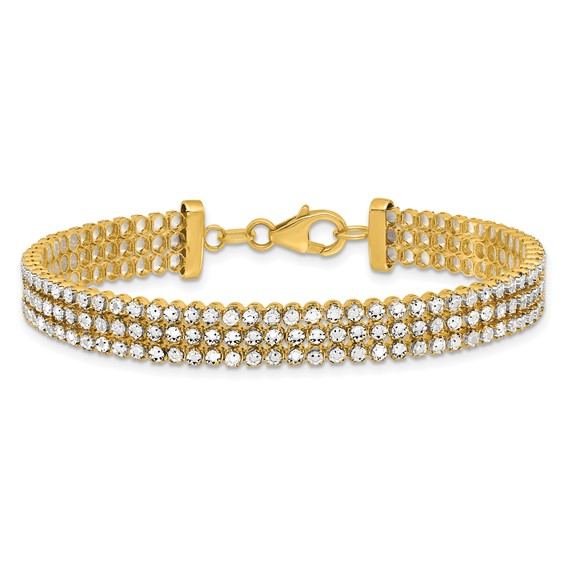 Leslie's 14K Two-tone Polished/Dia-cut 3-Row Bracelet
