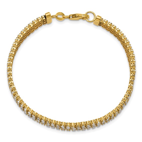 Leslie's 14K Two-tone Polished/Dia-cut 3-Row Bracelet